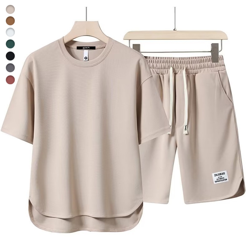 Summer New Waffle Plain T-shirt and Shorts Quick Dry Loose Comfort Sports Home Suit One Set Men Outfit Women Beige Coffee Black White Grey Red Green