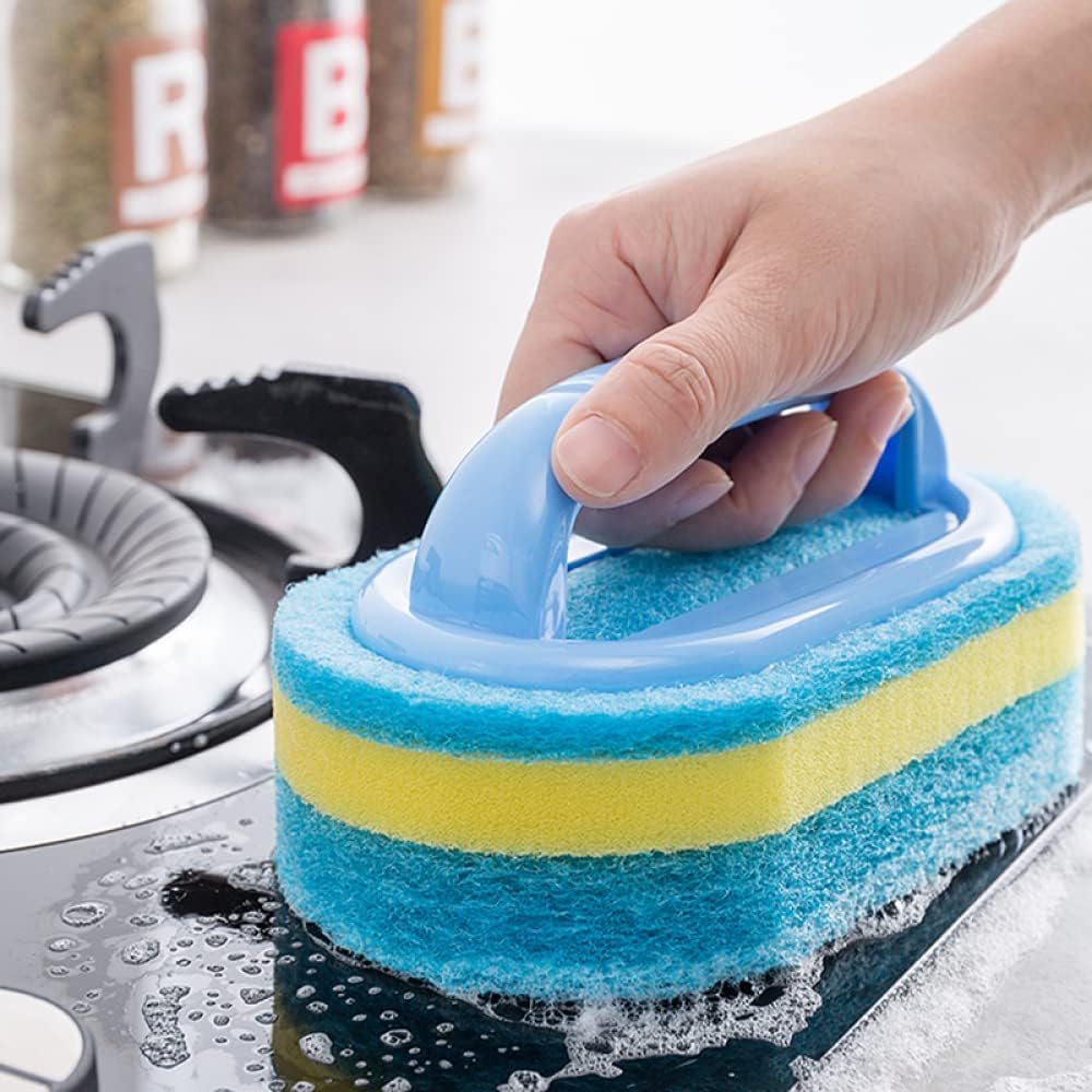 Multifunctional Kitchen Bathroom Strong Brush Plastic Handle Sponge Bottom Cleaner Tools