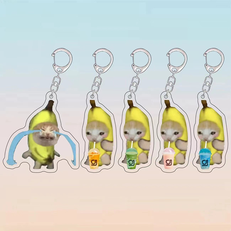 Banana cat pendant happy keychain cat smelly cat transparent acrylic pendant cute couple bag pendant gift