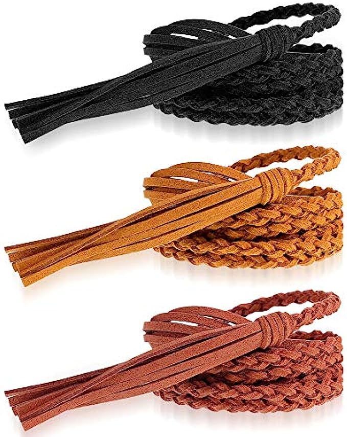 Hercicy 3 Pieces Women&#039;s Waist Belt Woven Tassels Chain Belt Tassel Rope Skinny Belt for Skirt Dress, Christmas Party