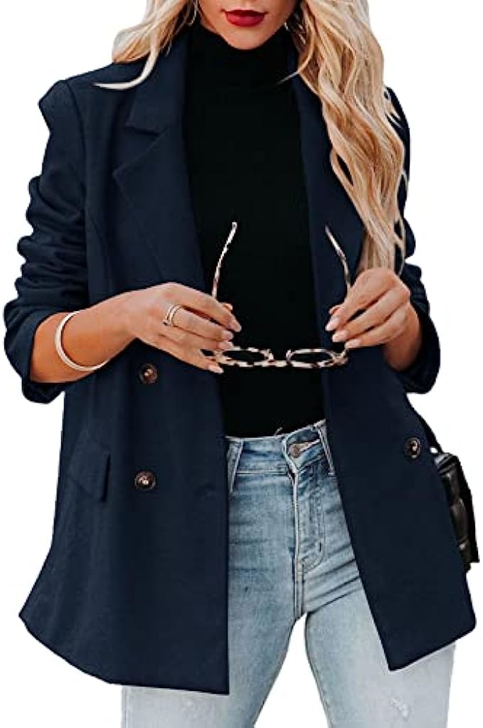 Saodimallsu Womens Oversized Blazers Casual Long Sleeve Open Front Button Lapel Work Office Blazer Jackets with Pockets