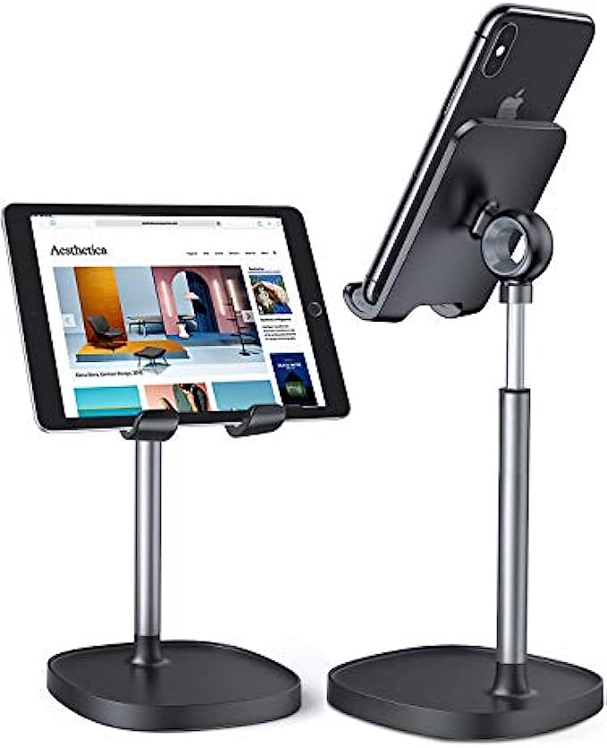 LISEN Cell Phone Stand, Adjustable Phone Stand for Desk, Thick Case Friendly Phone Holder Stand, Taller iPhone Stand Compatible with All Mobile Phone, iPhone, iPad, Tablet 4-10&#039;&#039; Desk Access
