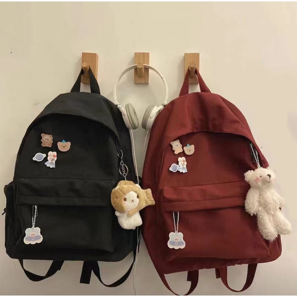 Solid Color High School Student Schoolbag Female ins Backpack Junior Casual Simple Versatile University Campus