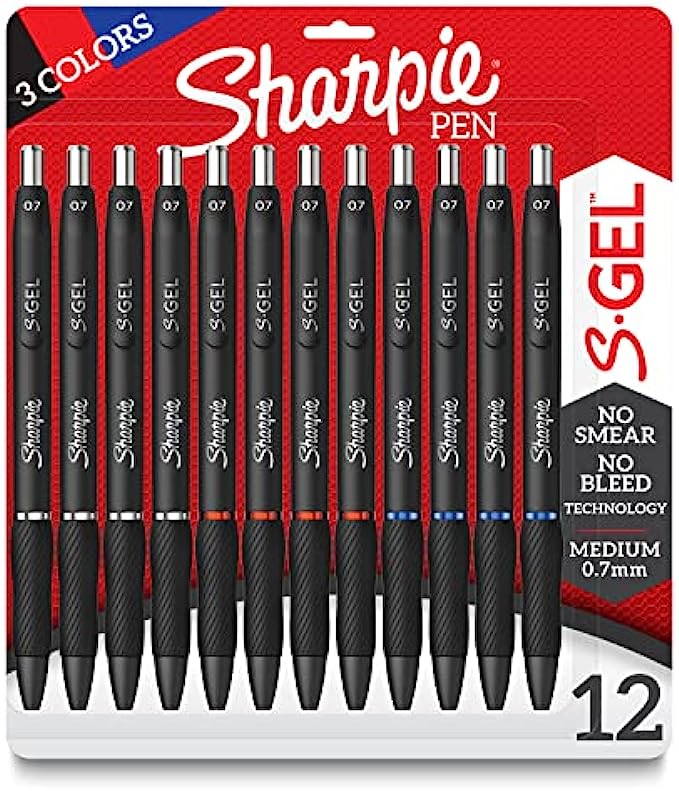 Sharpie S-Gel, Gel Pens, Medium Point (0.7mm), Assorted Colors, 12 Count