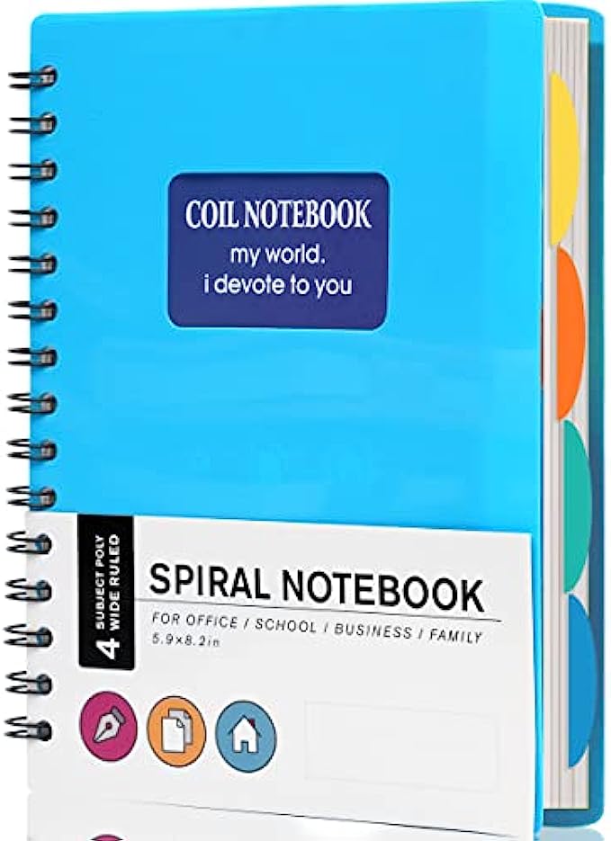 5 Subject Spiral Notebook with Dividers Wide Ruled 6.3&quot;x 8.3&quot; Hardcover Spiral Notebooks for Work Notebook with Tabs A5 Lined Notebook for College Students Writing Journal School Office Supp