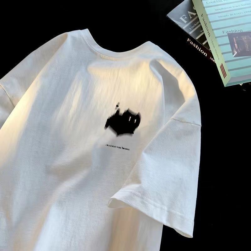 Fast Shipping 100% Cotton t-Shirt Hong Kong Style American Style Street Wear Short-Sleeved Men's Top Clothes Summer Loose Street All-Match Korean Version Half