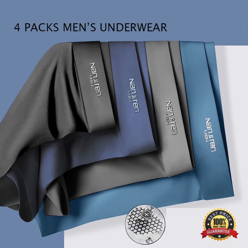 4 PCS Ice Silk Men Boxer Shorts Graphene Men's Underpants Comfortable And Breathable Ultrathin Shorts Trout
